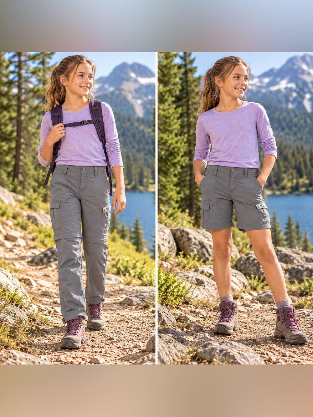 REI Co-op Girls Sahara Convertible Hiking Pants,Castlerock Grey, M10-12,MSRP $48